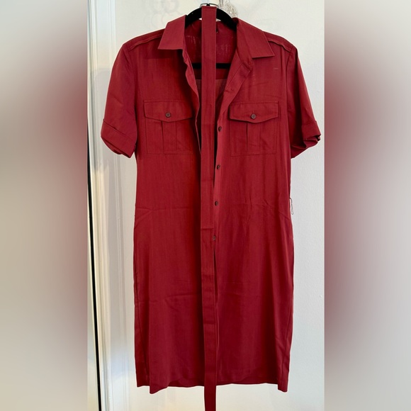 Theory Belted Rust Red Shirt Dress - Picture 1 of 4